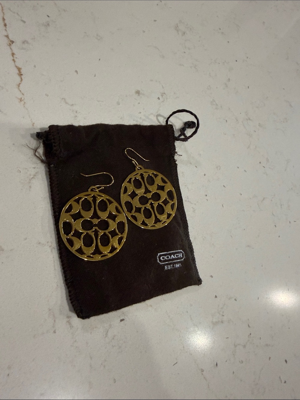 Coach Gold-Tone Cutout Circle Dangle Earrings